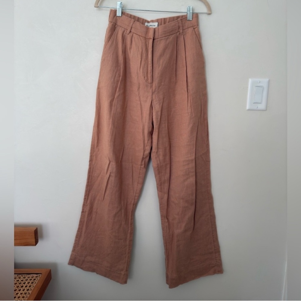 Abercrombie & Fitch Tan Pleated Linen Blend Trousers